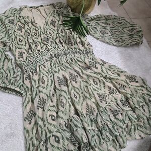 Zara Green Patterned Long Sleeve Dress